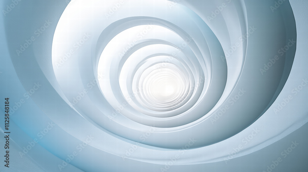 White background, white spiral tunnel effect, 3D rendering, minimalist style, symmetrical composition White background, white spiral tunnel effect, 3D rendering, minimalist style, symmetrical composition