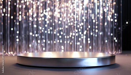 Silver black metalic ceremony award stage venue background. 3d stage background. Elegant venue concept.
