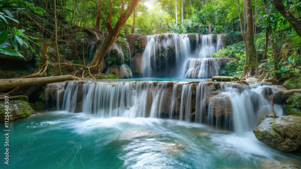 Serene Waterfall in Lush Jungle Serene Waterfall in Lush Jungle