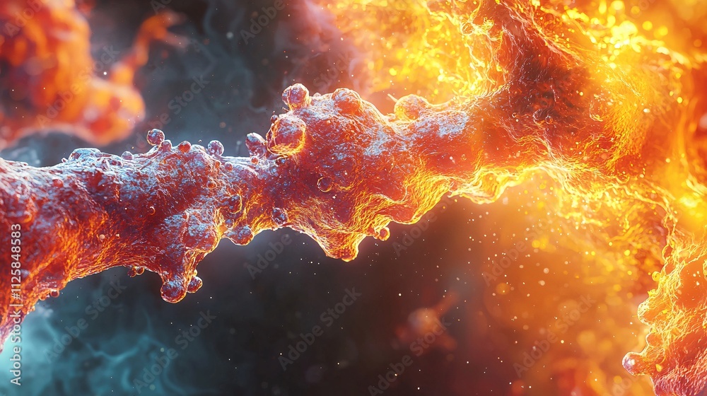 A vibrant nanotechnology visualization showing molecular interactions at a microscopic level Stock Photo with side copy space A vibrant nanotechnology visualization showing molecular interactions at a microscopic level Stock Photo with side copy space