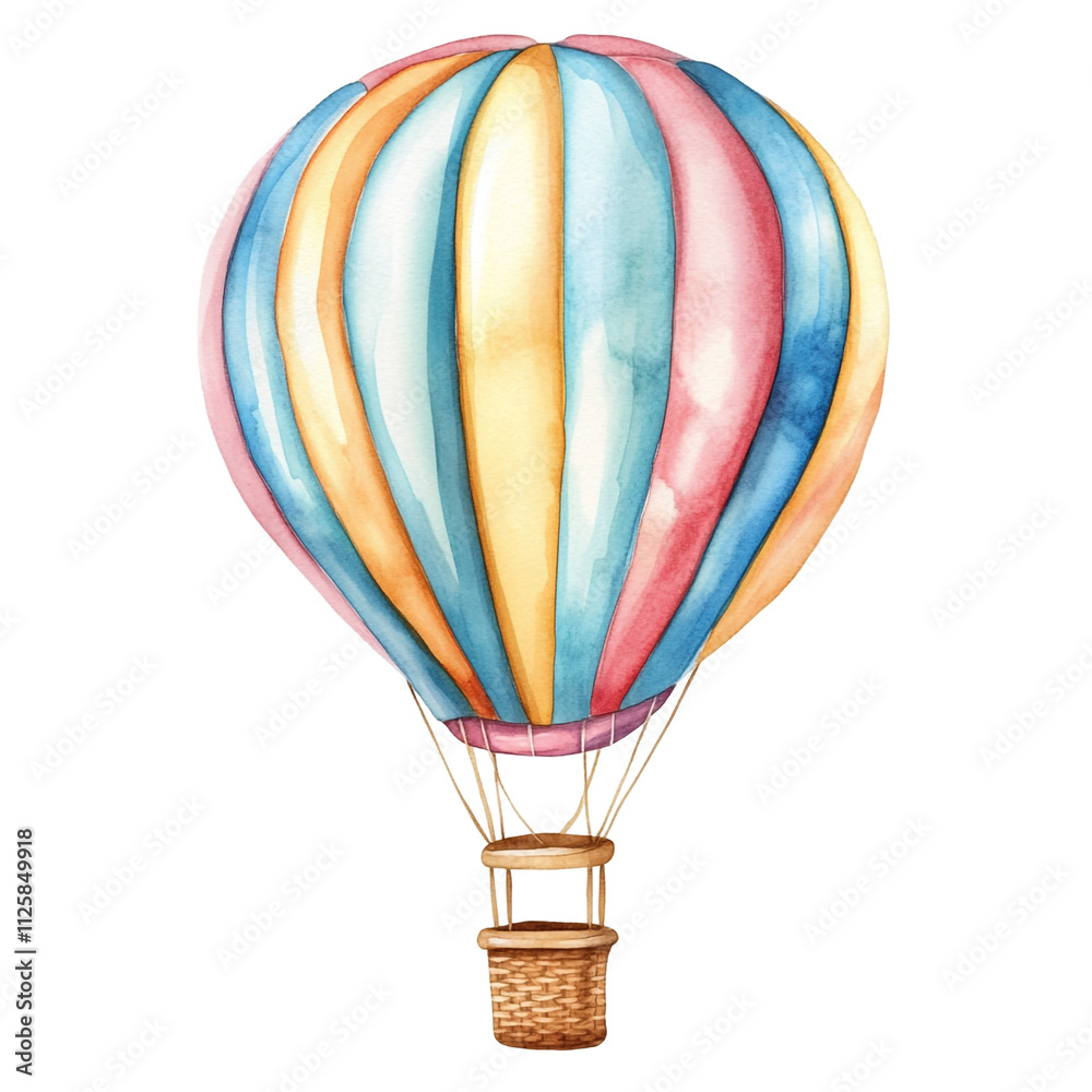 Naklejka premium Colorful Hot Air Balloon Watercolor Painting