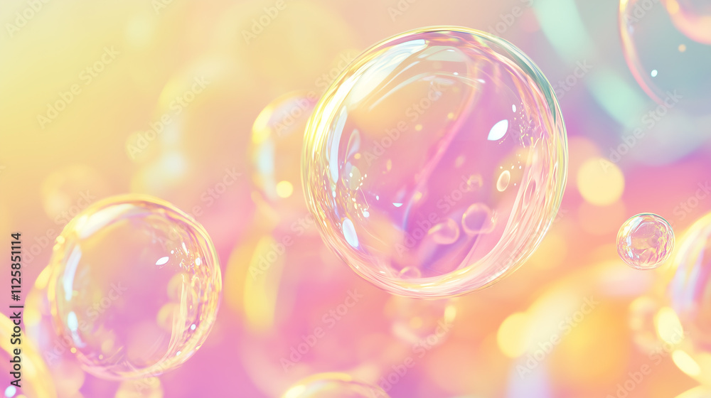 Colorful Transparent Soap Bubbles on a Pastel Background Colorful Transparent Soap Bubbles on a Pastel Background