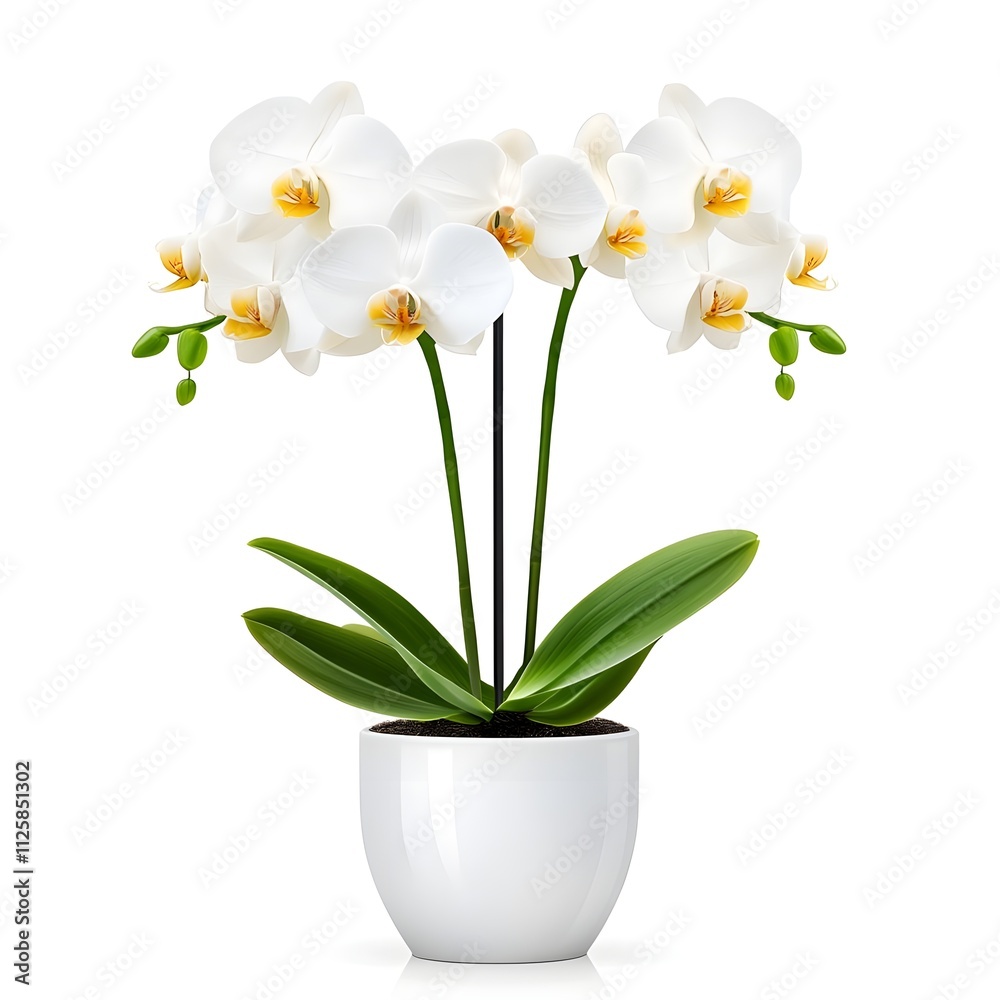 Bright and Elegant White Orchid Plant in a Modern Pot, Perfect for Home Decor, Office Spaces, and Flower Arrangements, Symbolizing Beauty and Purity Bright and Elegant White Orchid Plant in a Modern Pot, Perfect for Home Decor, Office Spaces, and Flower Arrangements, Symbolizing Beauty and Purity