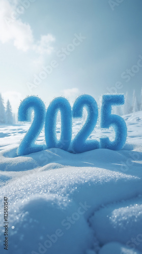 Wallpaper Mural blue number 2025 made from blue ice at snow winter landscape Torontodigital.ca