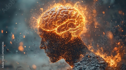 A glowing representation of neural networks used in AI innovation for healthcare Stock Photo with side copy space