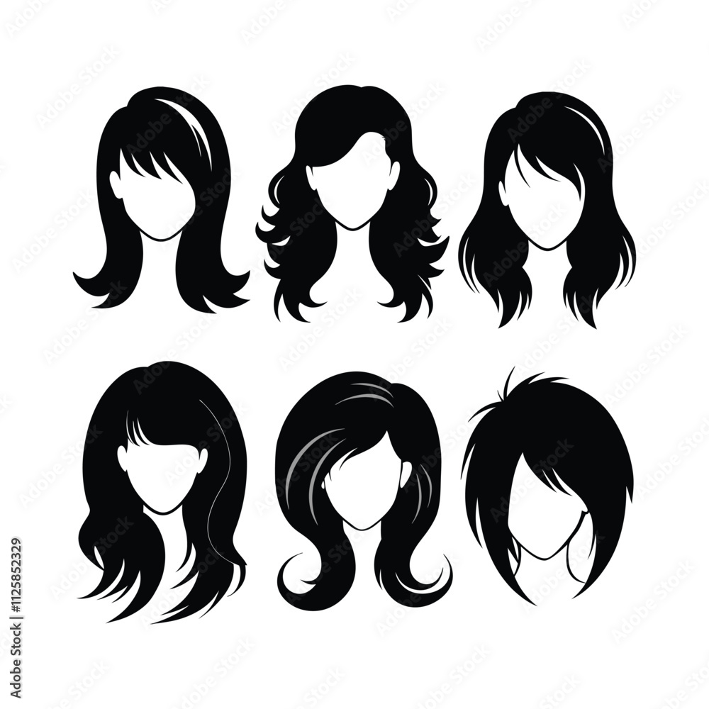 Vector Set of Women's Hairstyles Silhouettes for Fashion and Beauty Designs. Vector Set of Women's Hairstyles Silhouettes for Fashion and Beauty Designs.