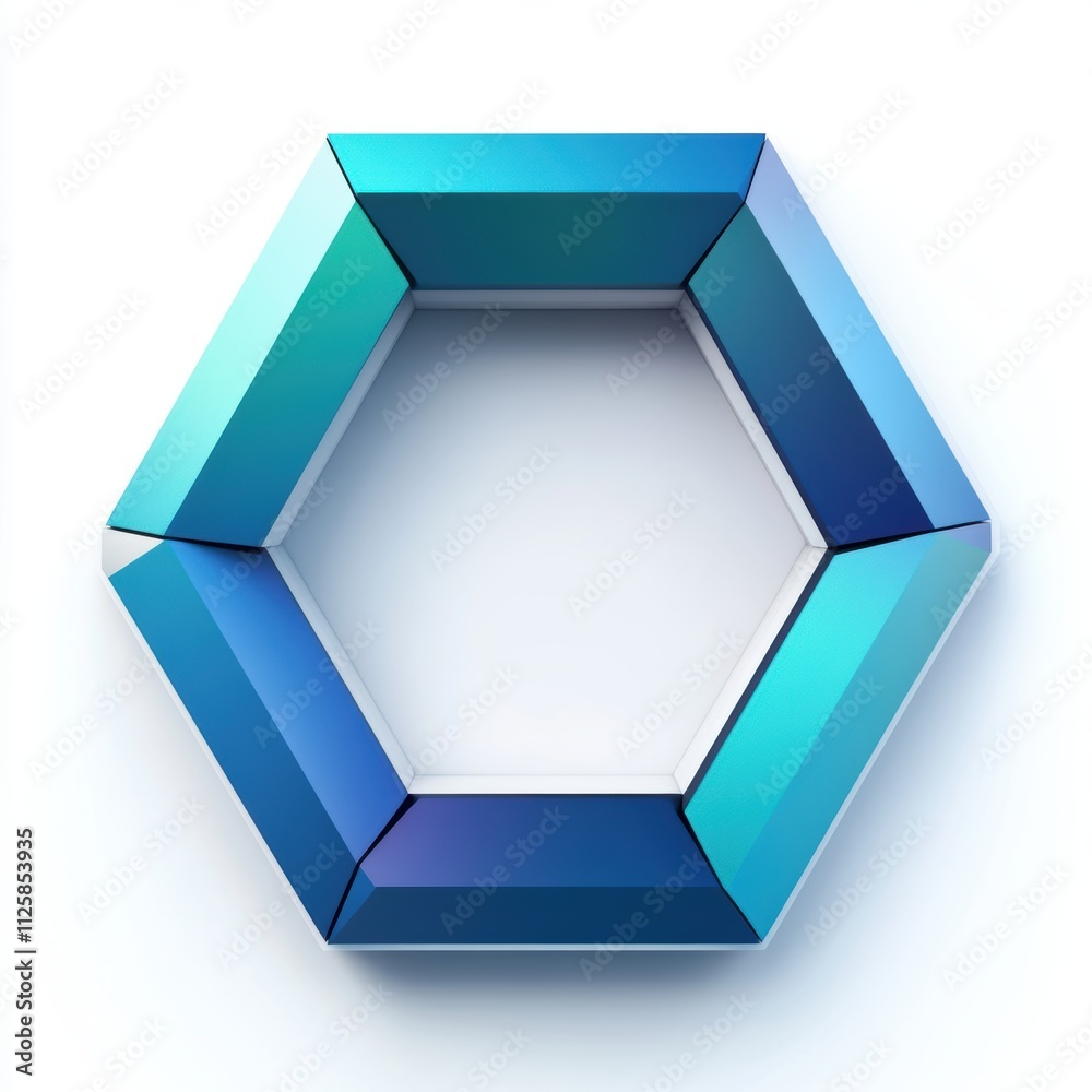 A stylized hexagonal shape in gradient blue tones on a white background. A stylized hexagonal shape in gradient blue tones on a white background.