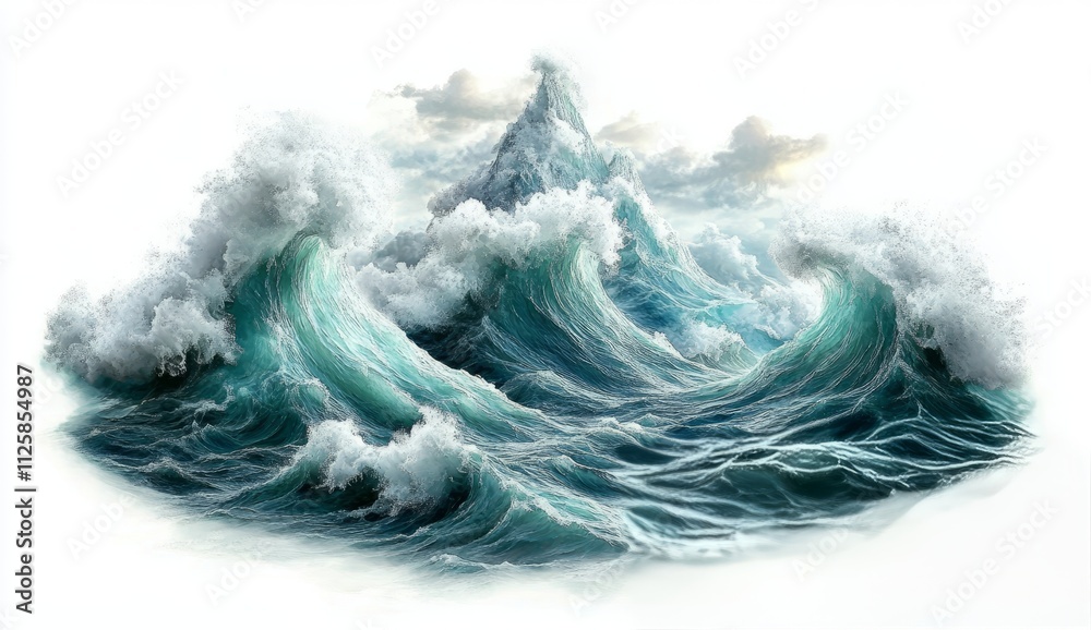 sea with rough waves, isolated on a white background sea with rough waves, isolated on a white background