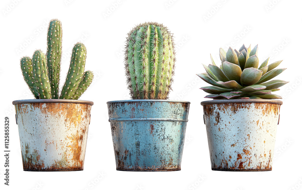 Cacti and Succulents in Decorative Pots on Clear Background Cacti and Succulents in Decorative Pots on Clear Background