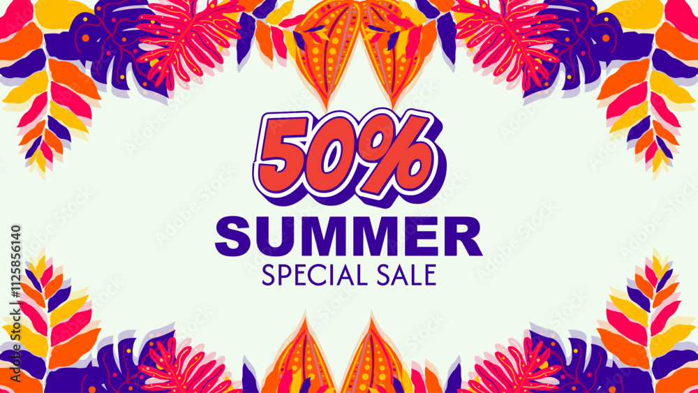 Obraz premium summer leaf illustration promotion background design