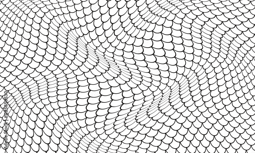 abstract simple black fish scale outline wave pattern can be used background.