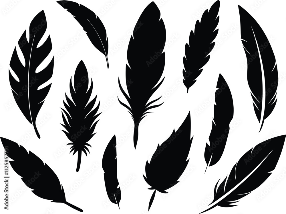 Elegant Feather Silhouettes – Black Vector Illustration. Elegant Feather Silhouettes – Black Vector Illustration.