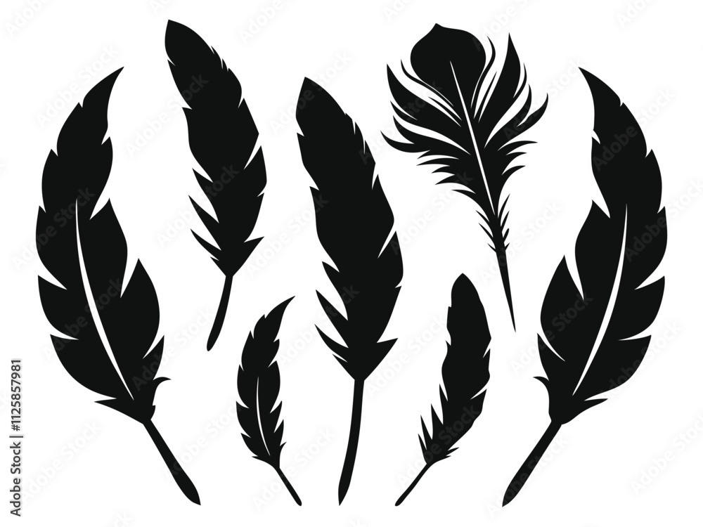 Obraz premium Elegant Feather Silhouettes – Black Vector Illustration.