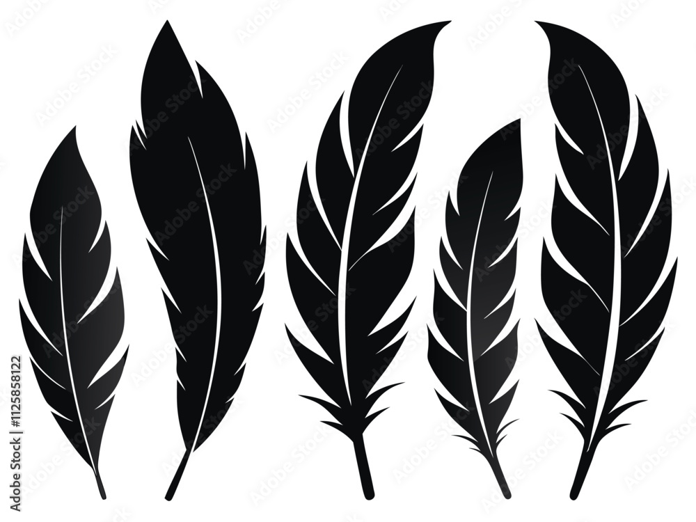Elegant Feather Silhouettes – Black Vector Illustration. Elegant Feather Silhouettes – Black Vector Illustration.