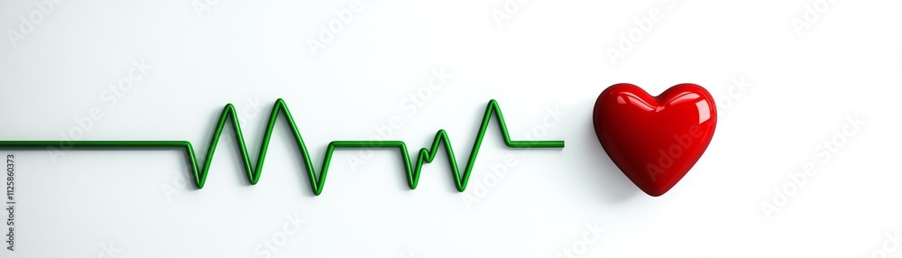 Heartbeat line with a red heart symbolizing life and vitality, white isolated background. Heartbeat line with a red heart symbolizing life and vitality, white isolated background.