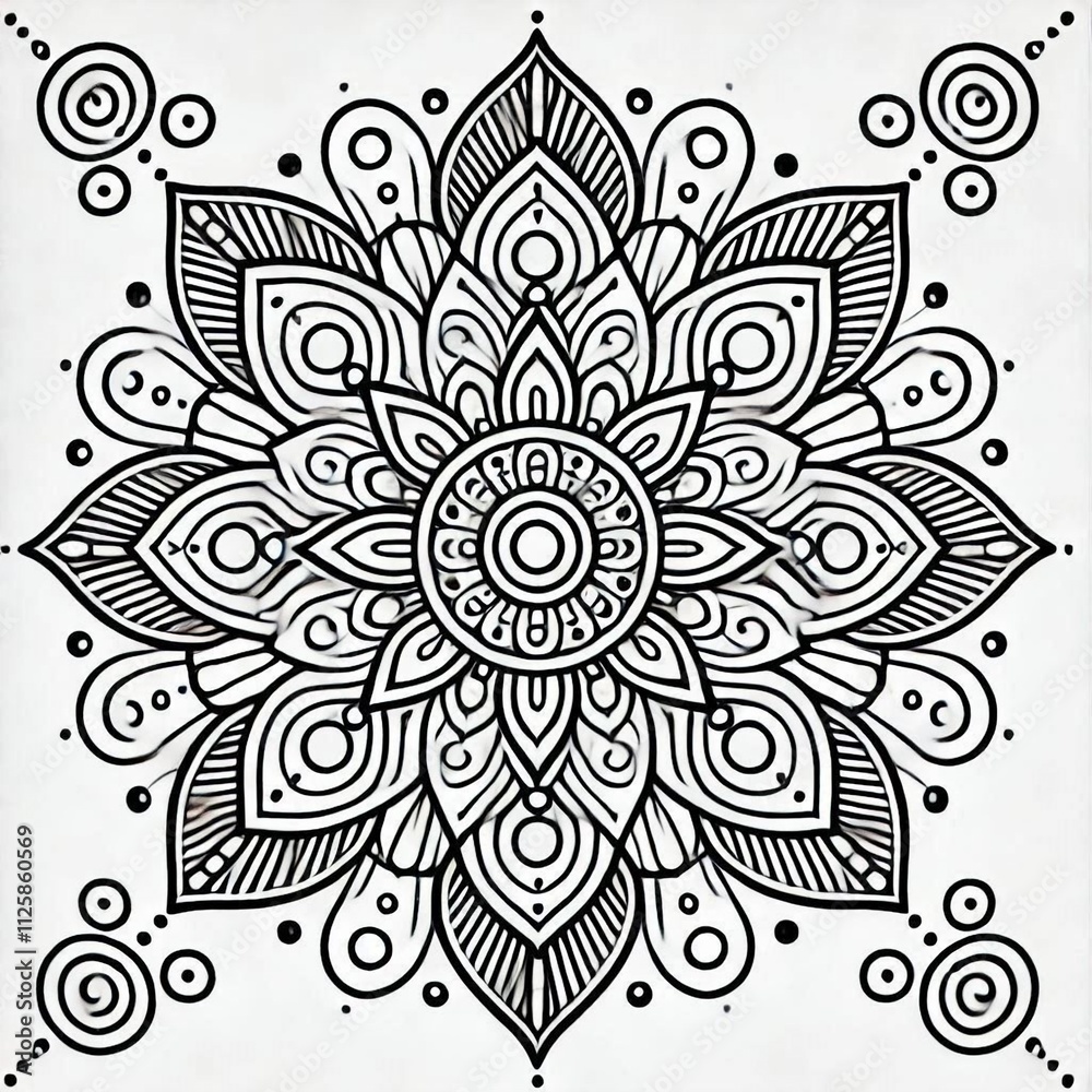 Amazing line art mandala design with black and white color 