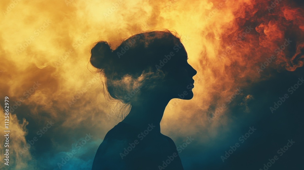 Silhouette of a woman against a colorful abstract background Silhouette of a woman against a colorful abstract background