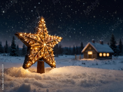 A Christmas star shining so brightly it lights up the entire snowy countryside
