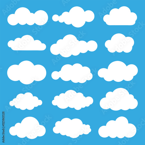 Playful Cloud Vector Set on Blue Background.