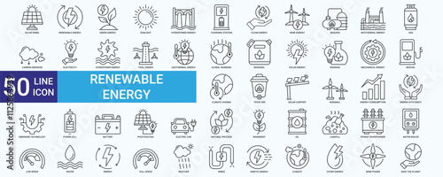 Renewable energy icon set with sunlight, wind, water, biofuel, oil, biogass, biodiesel, hydropower, climate and solar panel