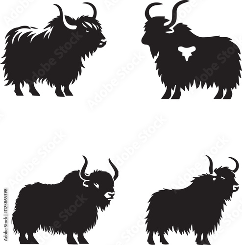 Silhouette of Yaks on Grass and Hills - Adobe Stock