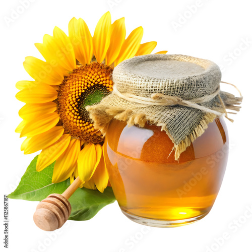 honey in jar with sunflower