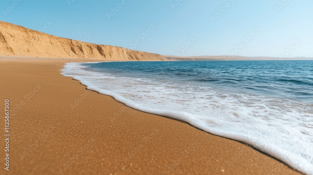 Golden Sands and Azure Waves Meet Desert Cliffs Golden Sands and Azure Waves Meet Desert Cliffs