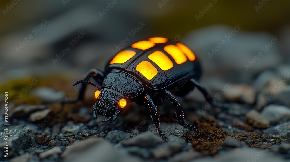 Glowing Beetle on Rocky Ground at Night Glowing Beetle on Rocky Ground at Night