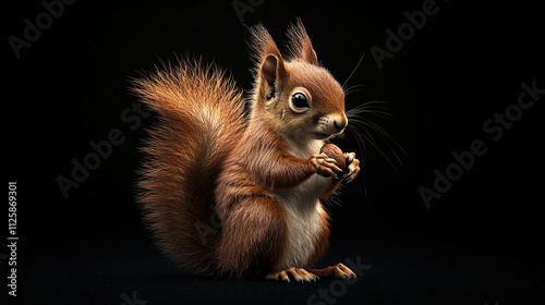 Squirrel perched against a dark backdrop.