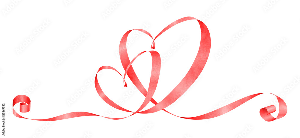 Watercolor red ribbon making the shape of two hearts on transparent background Watercolor red ribbon making the shape of two hearts on transparent background