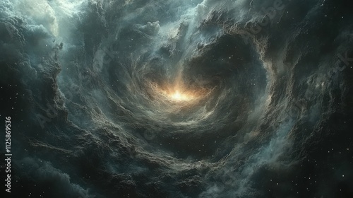 Dramatic Cosmic Swirl of Clouds and Light in Space Illuminating the Vastness of the Universe with a Fiery Core Surrounded by Stellar Dust and Gas