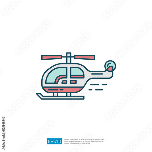A simple vector illustration of a helicopter with a streamlined design, showcasing its rotor blades and tail, symbolizing transport and aviation.