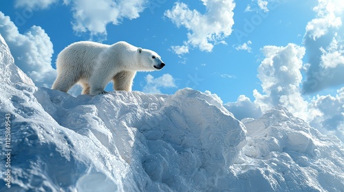 A polar bear standing on snow, gazing ahead.