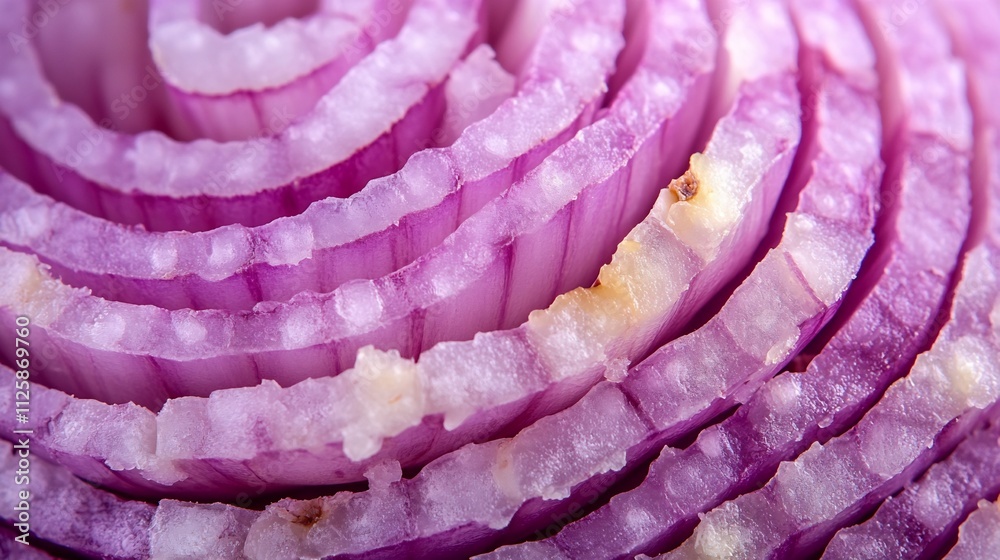 Fototapeta premium Freshness Vital Cookery, Intricate Cellular Structure of a Cross-Sectioned Purple Onion Slice in Ultra HD