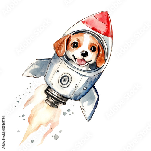 Adorable Beagle Astronaut Launching into Space photo