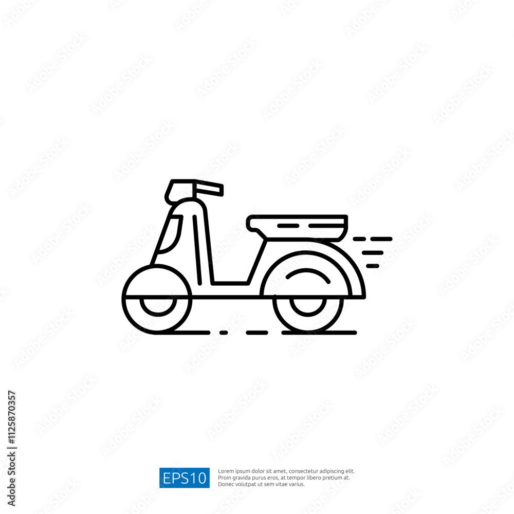 A simple line drawing of a scooter, depicting motion with speed lines, emphasizing its design and functionality as a mode of transport. A simple line drawing of a scooter, depicting motion with speed lines, emphasizing its design and functionality as a mode of transport.