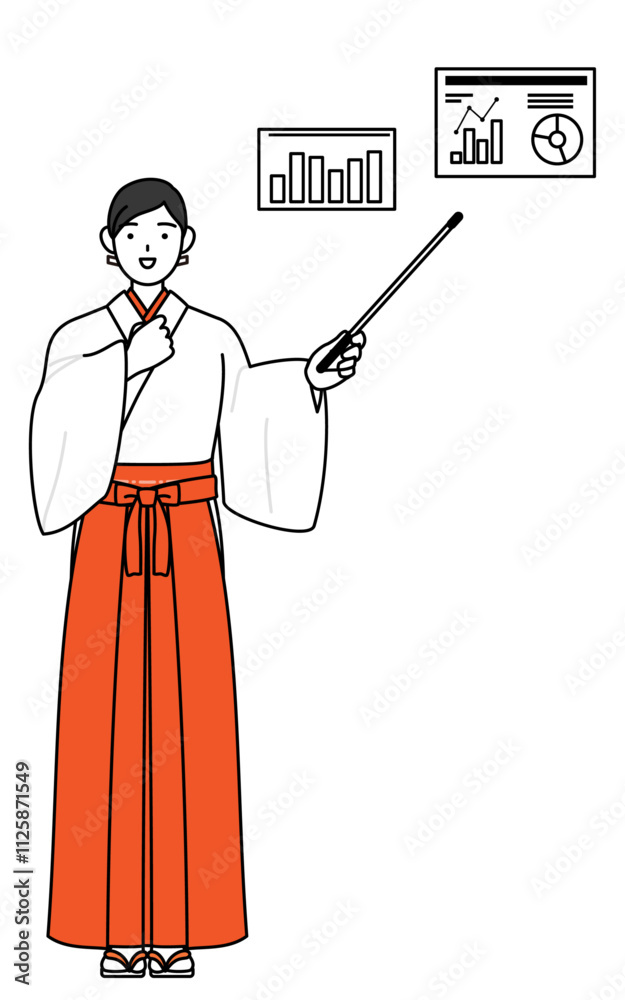 Shrine Maiden Of The Shrine, wearing White kosode and Red Hakama, analyzing a performance graph. Shrine Maiden Of The Shrine, wearing White kosode and Red Hakama, analyzing a performance graph.