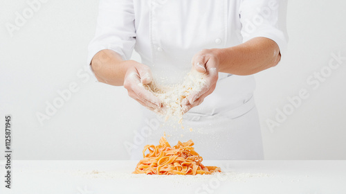 Chef's Hands Dusting Pasta:...