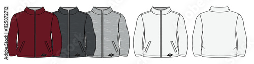 Boy’s wear, long-sleeve, jacket, sweatshirt, toddler kids, fashion flat sketch, vector illustration, cad, technical drawing, flat drawing, template, mockup.