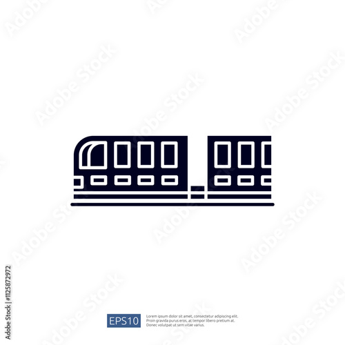 A minimalist graphic representation of a train, showcasing two connected train cars in a simple, stylized design.