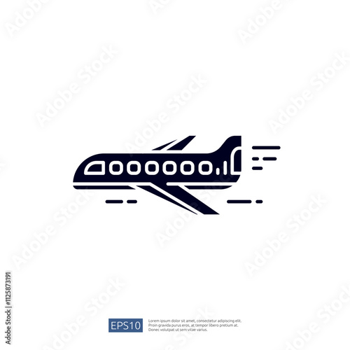 A stylized illustration of an airplane in motion, symbolizing travel and transportation.