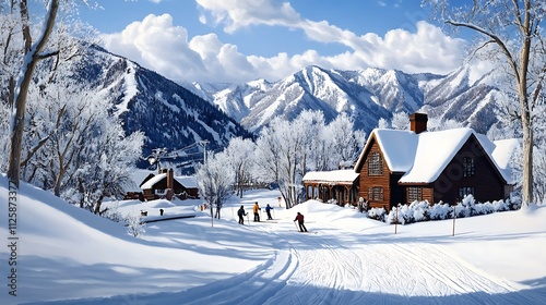 Aspen Snowbound: Skiers Enjoying a Winter's Day in Colorado's Mountains AI Generated