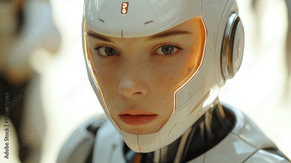 Fototapeta premium Portrait of a futuristic woman with cybernetic facial features