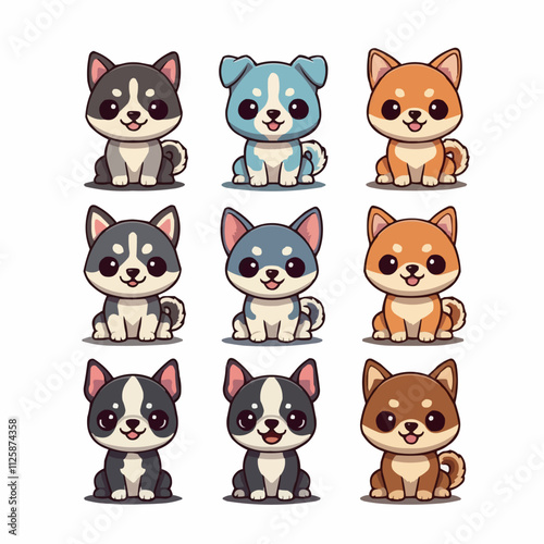 Dogs collection. Vector illustration of funny cartoon dogs in trendy flat style. Isolated on white.