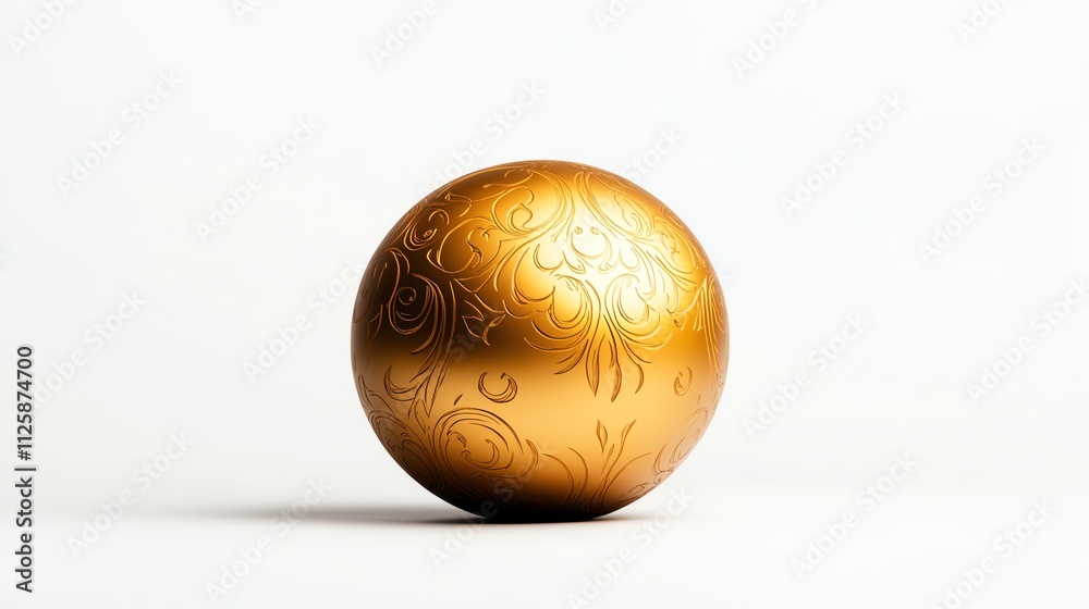 Decorative golden sphere with intricate design on a white isolated background. Decorative golden sphere with intricate design on a white isolated background.