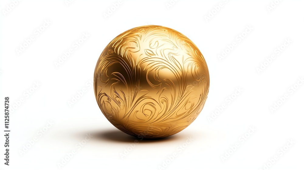 Golden decorative sphere with intricate floral patterns, white isolate background Golden decorative sphere with intricate floral patterns, white isolate background