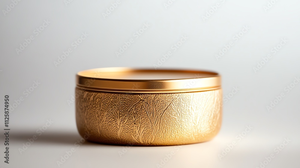 Elegant golden container with intricate texture on a white isolate background. Elegant golden container with intricate texture on a white isolate background.