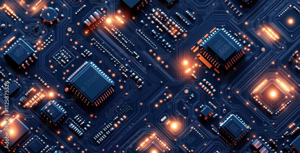 Obraz premium A blue computer chip with many small blue squares