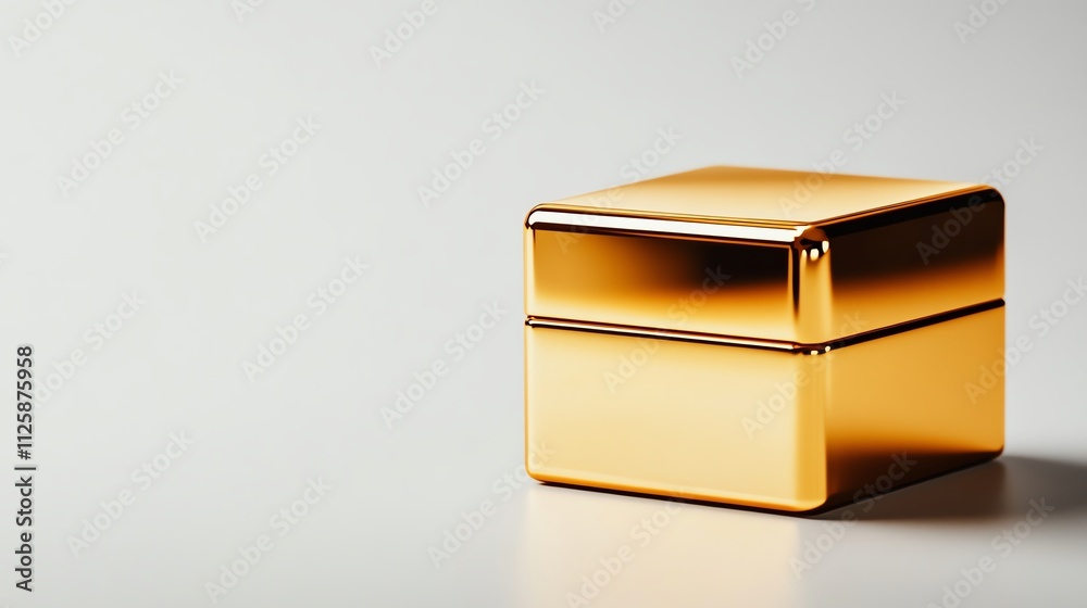 Gold metallic box on a light surface, elegant and modern design. Gold metallic box on a light surface, elegant and modern design.