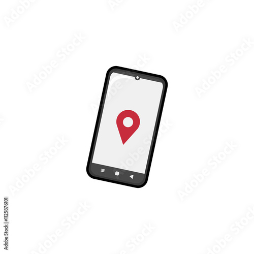 mobile phone with red push pin location flat illustration